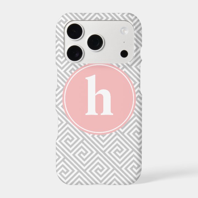 Gray and Pink Greek Key Pattern Monogram Iphone Case (Back)