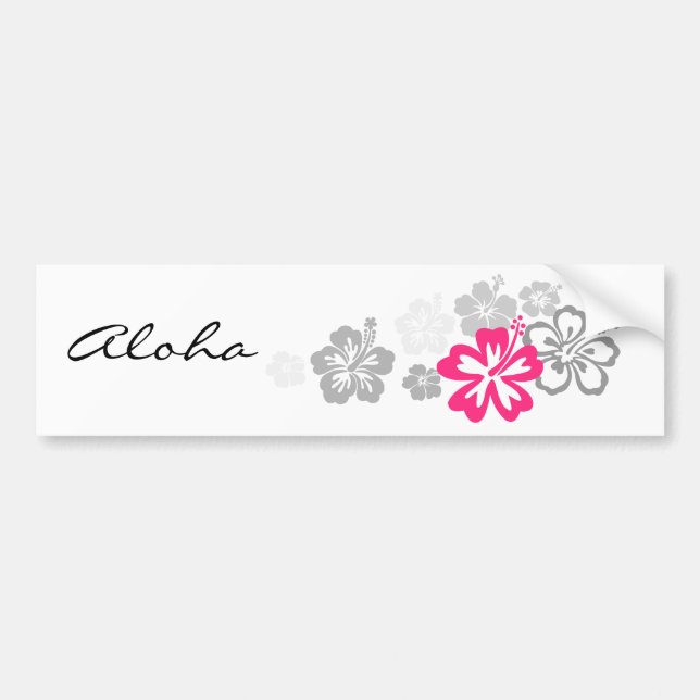 Gray and Pink Hibiscus designs Bumper Sticker (Front)