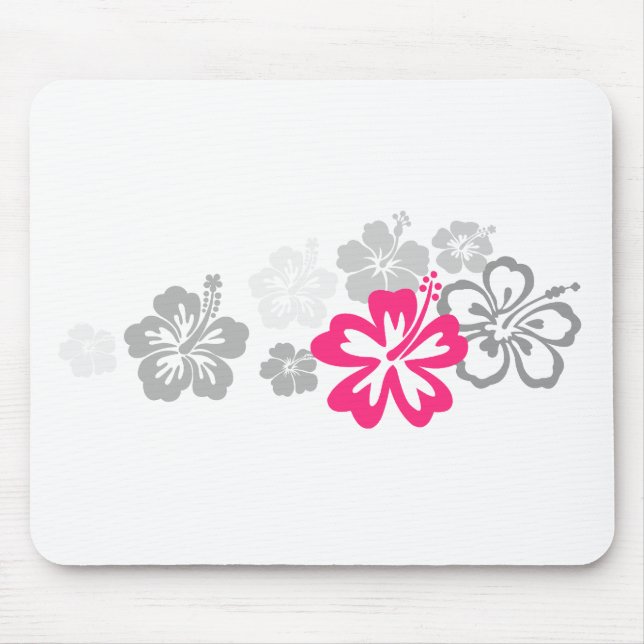 Gray and Pink Hibiscus designs Mouse Pad (Front)
