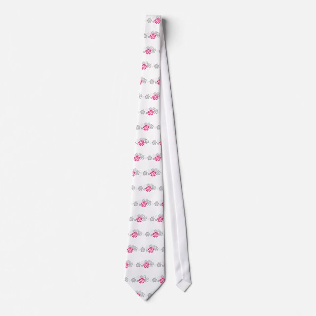 Gray and Pink Hibiscus designs Tie (Front)