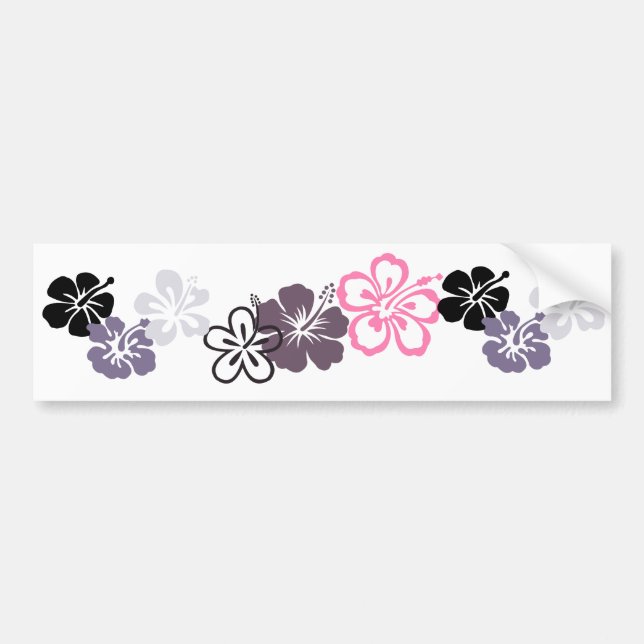 gray and pink hibiscus Hawaiian  theme Bumper Sticker (Front)