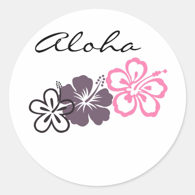 gray and pink hibiscus Hawaiian  theme Classic Round Sticker (Front)