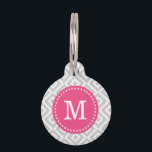Gray and Pink Ikat Diamonds Monogram Pet Name Tag<br><div class="desc">Cute girly preppy zigzag ikat diamond pattern personalized with your pet's monogram name or initial in a chic dotted frame. Back features coordinating colors and space to add your pet's name and emergency contact info. Click Customize It to change fonts and colors or add your own photos and text for...</div>