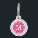 Gray and Pink Ikat Diamonds Monogram Pet Name Tag<br><div class="desc">Cute girly preppy zigzag ikat diamond pattern personalized with your pet's monogram name or initial in a chic dotted frame. Back features coordinating colors and space to add your pet's name and emergency contact info. Click Customize It to change fonts and colors or add your own photos and text for...</div>