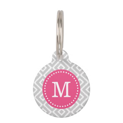 Gray and Pink Ikat Diamonds Monogram Pet Name Tag