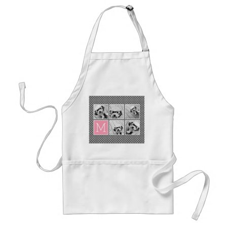 Gray And Pink Instagram 5 Photo Collage Monogram Adult Apron