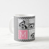 Gray and Pink Instagram 5 Photo Collage Monogram Coffee Mug (Front Left)