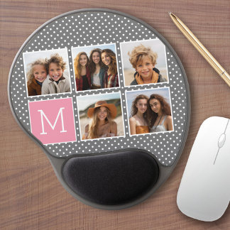 Gray and Pink Instagram 5 Photo Collage Monogram Gel Mouse Pad