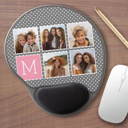 Gray And Pink Instagram 5 Photo Collage Monogram Gel Mouse Pad