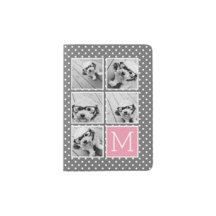 Gray and Pink Instagram 5 Photo Collage Monogram Passport Holder