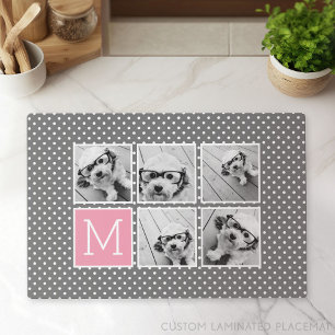 Gray and Pink Instagram 5 Photo Collage Monogram Placemat