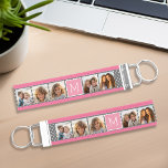 Gray and Pink Instagram 5 Photo Collage Monogram Wrist Keychain<br><div class="desc">Pastel and White Polka Dot Pattern - Use five square photos to create a unique and personal gift. Or you can keep the hipster puppy and make a trendy keepsake.</div>