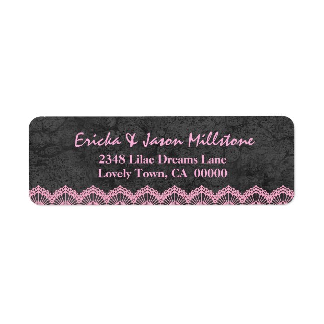 Gray and Pink Lace Wedding Label V09 (Front)