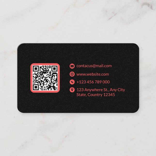 Gray and Pink Minimalist QR Code Business Card (Front)
