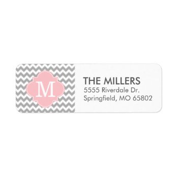 Gray And Pink Modern Chevron Custom Monogram Label by cardeddesigns at Zazzle