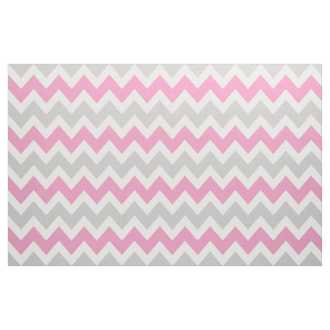 Gray and Pink Modern Chevron Large Scale Fabric (Yard)