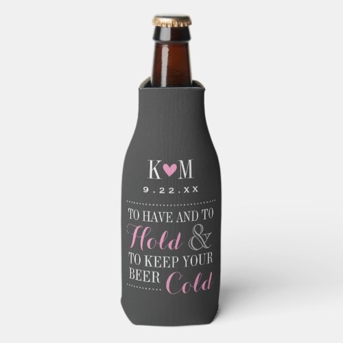 Gray and Pink Modern Wedding Monogram Bottle Cooler