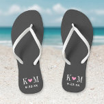 Gray and Pink Modern Wedding Monogram Flip Flops<br><div class="desc">Custom printed flip flop sandals personalized with a cute heart and your monogram initials and wedding date. Click Customize It to change text fonts and colors or add your own images to create a unique one of a kind design!</div>