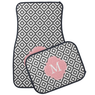Gray and Pink Monogram Diamonds Pattern Car Floor Mat