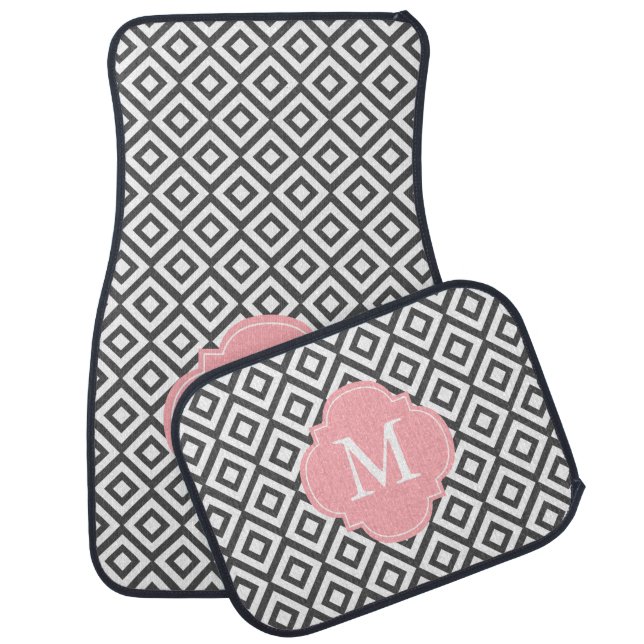 Gray and Pink Monogram Diamonds Pattern Car Floor Mat (Set)