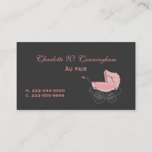 Gray and Pink Nanny Custom Business Card