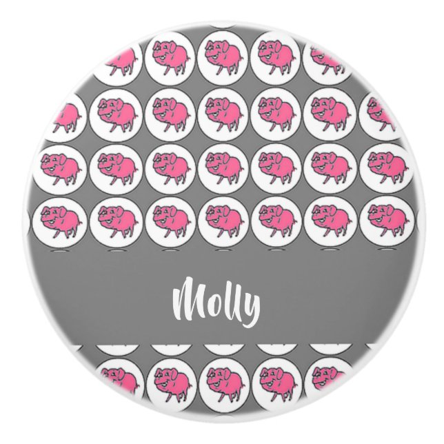 Gray and pink pig pattern ceramic knob (Front)