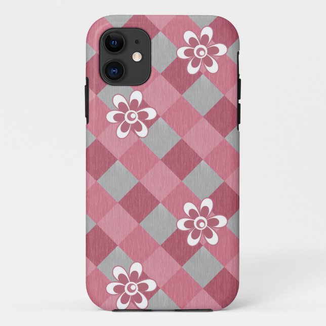 Gray and pink plaid with chamomile flowers Case-Mate iPhone case (Back)