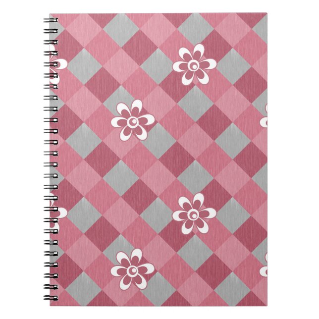 Gray and pink plaid with chamomile flowers notebook (Front)