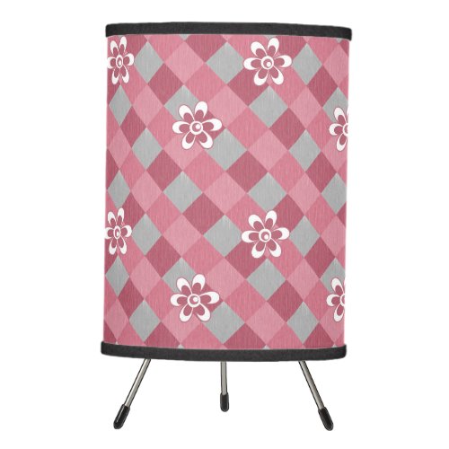 Gray and pink plaid with chamomile flowers tripod lamp