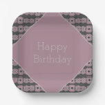 Gray And Pink Plum Floral Square Paper Plates