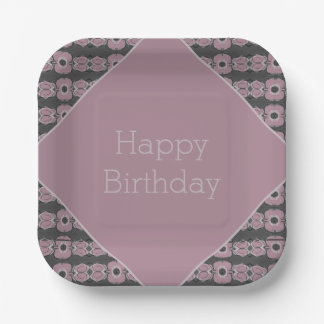 Gray And Pink Plum Floral Square Paper Plates