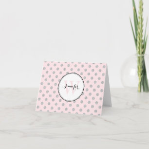 Gray and Pink Polka Dots Pattern Monogram Note Card