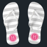 Gray and Pink Preppy Stripes Monogram Flip Flops<br><div class="desc">Custom printed flip flop sandals with a preppy nautical stripe pattern and your custom monogram or other text in a circle frame. Click Customize It to change text fonts and colors or add your own images to create a unique one of a kind design!</div>