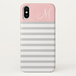 Gray and Pink Preppy Stripes Monogram iPhone X Case