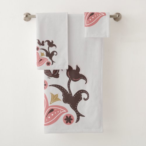 Gray and Pink Scandinavian Pattern Bath Towel Set