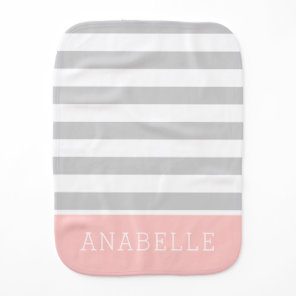 Gray and Pink Stripes Monogram | Editable Colors Baby Burp Cloth