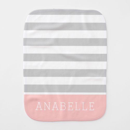 Gray and Pink Stripes Monogram  Editable Colors Baby Burp Cloth