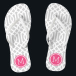 Gray and Pink Trellis Monogram Flip Flops<br><div class="desc">Custom printed flip flop sandals with a stylish modern trellis pattern and your custom monogram or other text in a circle frame. Click Customize It to change text fonts and colors or add your own images to create a unique one of a kind design!</div>