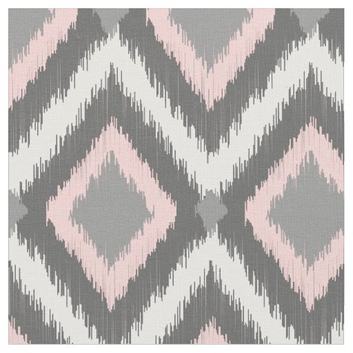 Gray and Pink Tribal Ikat Chevron Fabric