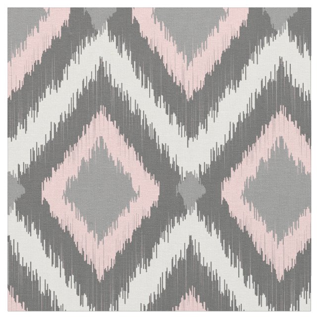Gray and Pink Tribal Ikat Chevron Fabric (Close Up)