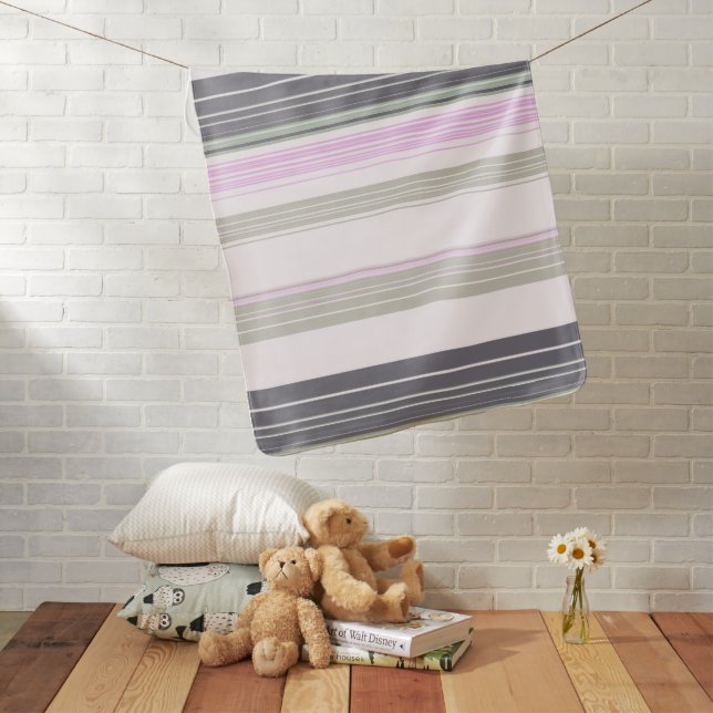 Gray and pink vertical stripes.  baby blanket (In Situ)