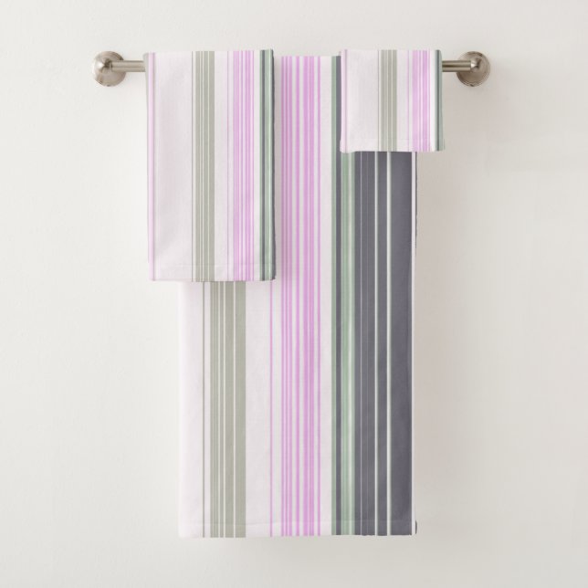 Gray and pink vertical stripes. bath towel set (Insitu)