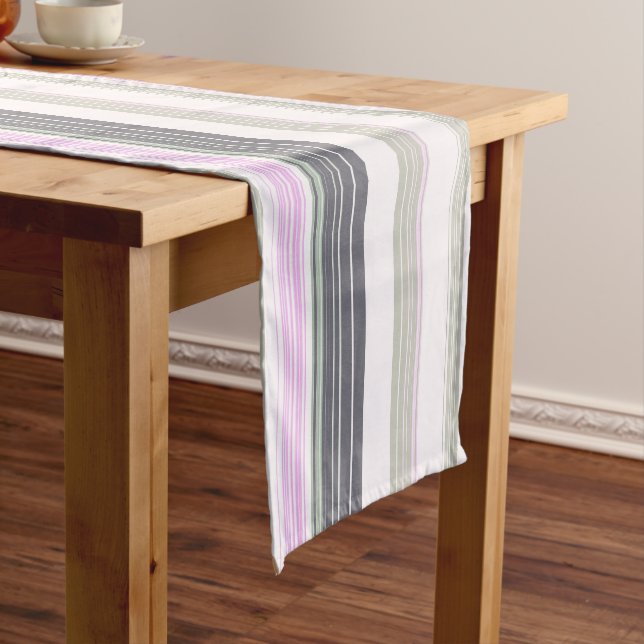 Gray and pink vertical stripes. short table runner (In Situ)