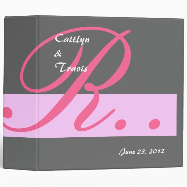 Gray and Pink Wedding Monogram R Planner A004 3 Ring Binder (Front/Spine)