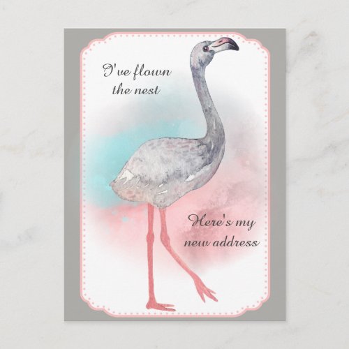 Gray and Pink Young Flamingo New Address Announcement Postcard
