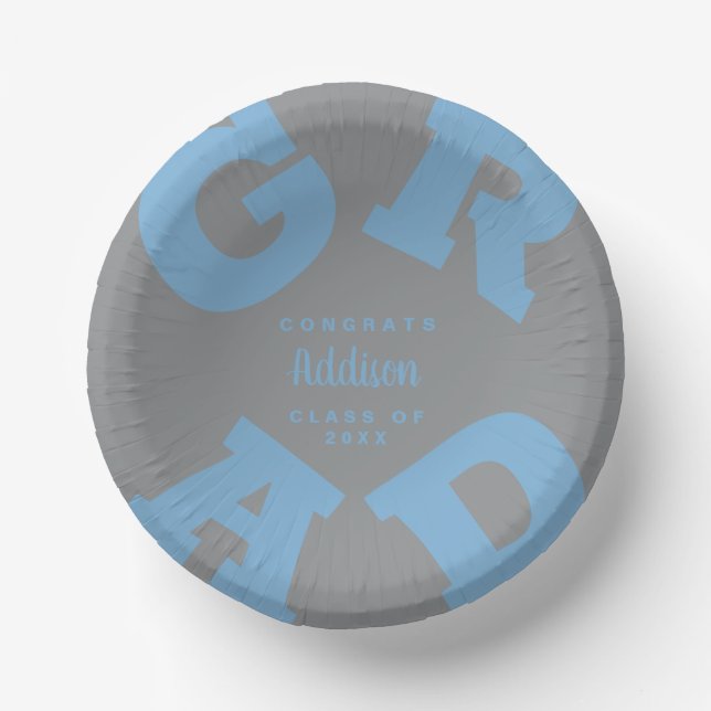 Gray and Powder Blue Graduation Paper Bowls (Front)