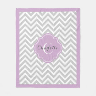 Gray and Purple Chevron Monogram Fleece Blanket