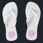 Gray and Purple Chevron Monogram Flip Flops<br><div class="desc">Custom printed flip flop sandals with a stylish modern chevron pattern and your custom monogram or other text in a circle frame. Click Customize It to change text fonts and colors or add your own images to create a unique one of a kind design!</div>