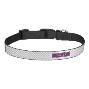 Gray and Purple Chevron Monogram Pet Collar