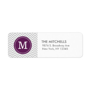 Gray and Purple Chevron Monogram Return Address Label